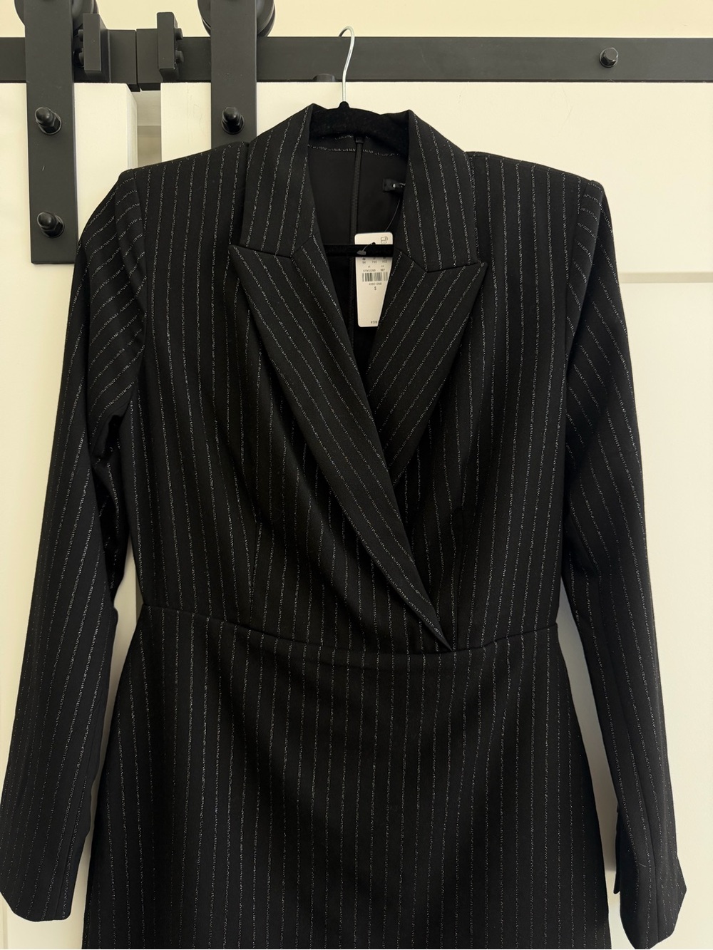 NWT Express Black Pinstripe blazer Wrap-Style romper Mini Dress with shorts - Picture 3 of 7